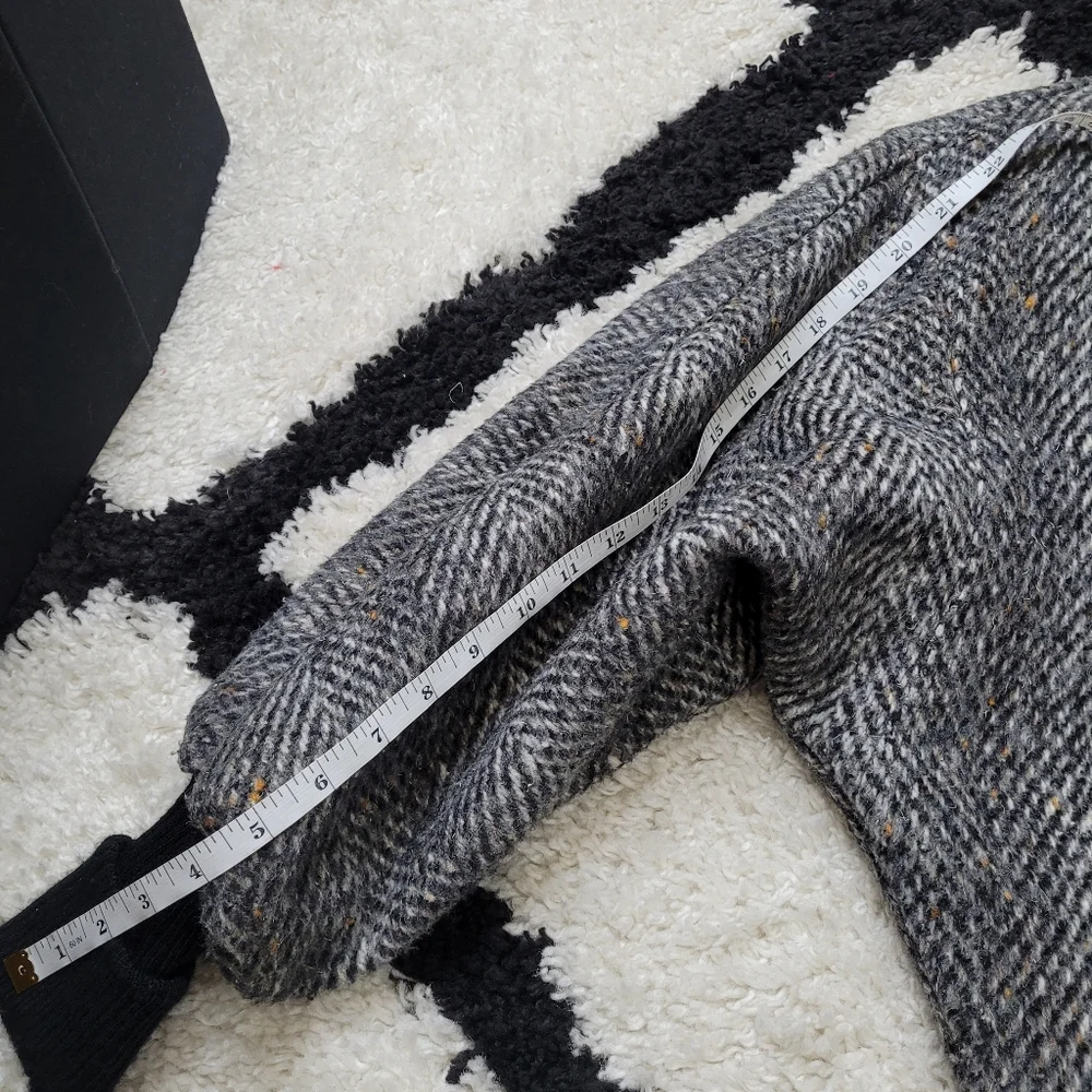 Vintage 80s wool leather tweed jacket coat oversized - Picture 15 of 16